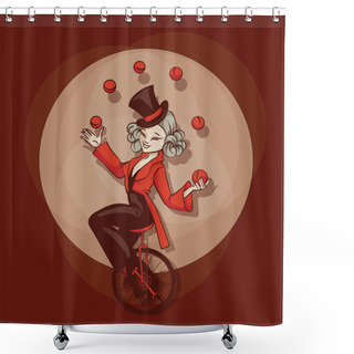 Personality  Pinup Cute Cartoon Aquilibrist Juggling Balls Shower Curtains