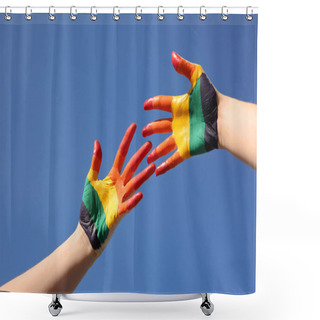 Personality  Lesbian Couple With Painted Hands Shower Curtains