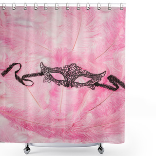 Personality  Black Lacy Mask On Pink Feathers Shower Curtains