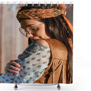 Personality  Bohemian Girl In Headband And Glasses Shower Curtains