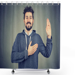 Personality  Young Handsome Man Making A Promise Shower Curtains