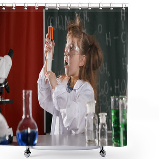 Personality  Child Doing Chemical Research In Laboratory. Dangerous Experiment Shower Curtains