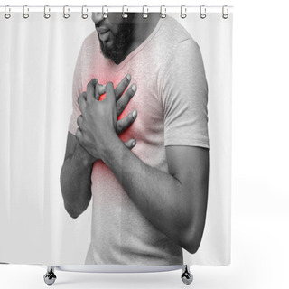 Personality  Black Young Man Suffering From Acid Reflux Or Heartburn Shower Curtains