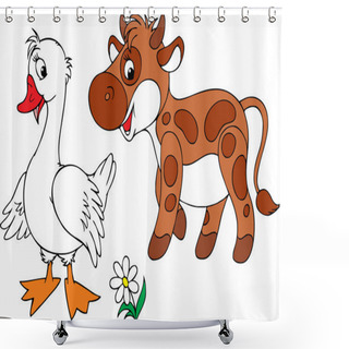 Personality  White Goose And Brown Calf Shower Curtains