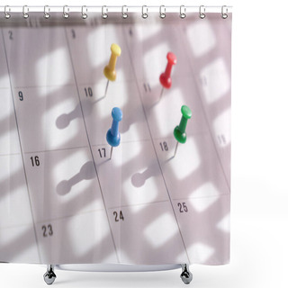 Personality  Thumbtacks Pin On Calendar. Concept For Busy Schedule. Shower Curtains