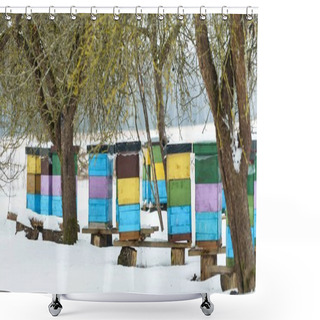 Personality  Colorful Beehives With Snowdrift Outdoors Shower Curtains