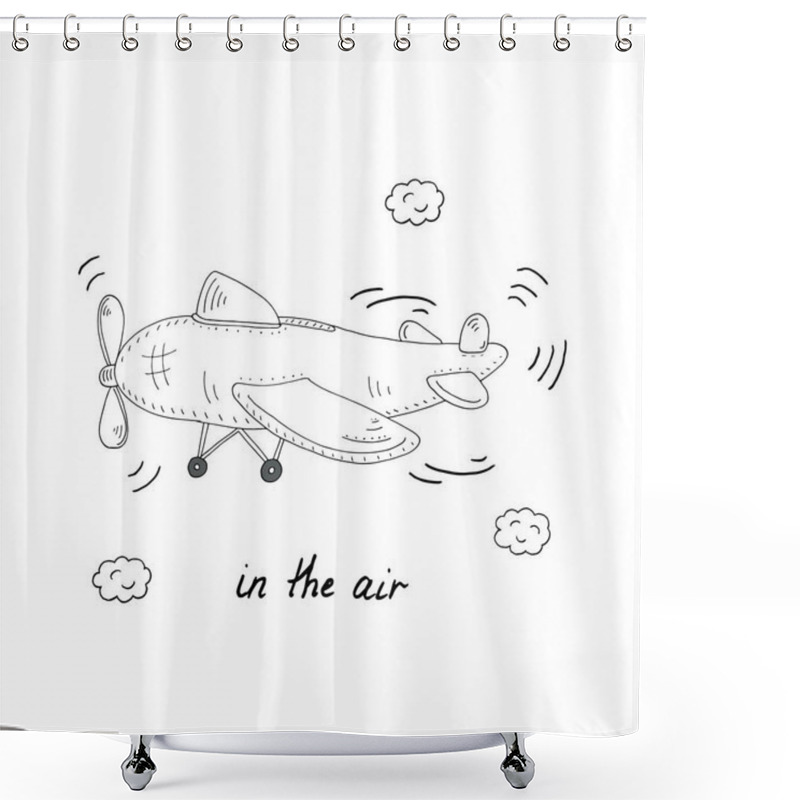 Personality  Hand drawn page for coloring book with helicopter cartoon vector illustration shower curtains