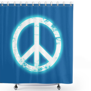 Personality  Grunge Peace Symbol With A Blue Neon Glow, Vintage Design Shower Curtains