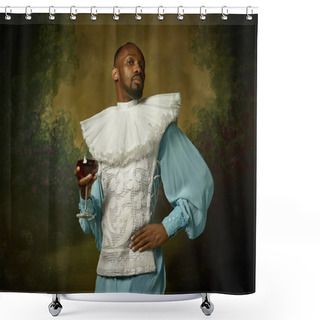 Personality  Young Man As A Medieval Knight On Dark Background Shower Curtains