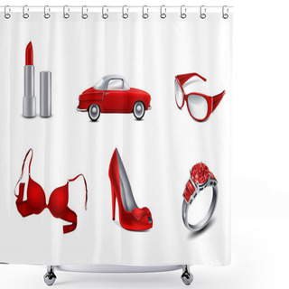 Personality  Set Woman's Icons On White Background Shower Curtains