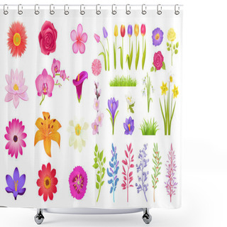 Personality  Set Of Different Flowers Color Vector Illustration Shower Curtains