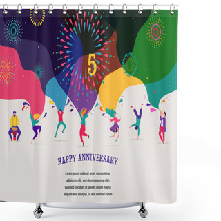 Personality  Anniversary Celebration. Happy People Dancing, Playing Music, Celebrating. Vector Illustration, Banner, Poster Shower Curtains