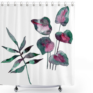 Personality  Green Leaf Plant Botanical Garden Floral Foliage. Exotic Tropical Hawaiian Summer. Watercolor Background Illustration Set. Watercolour Drawing Fashion Aquarelle. Isolated Leaf Illustration Element. Shower Curtains