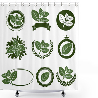 Personality  Mint Leaves Label Set Shower Curtains