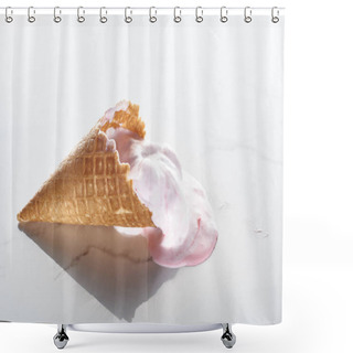Personality  Delicious Ice Cream In Waffle Cone On Marble Grey Background Shower Curtains