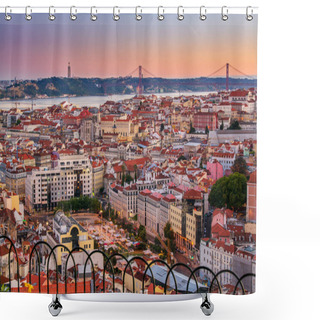 Personality   View Of Dowton Lisbon From The Senhora Do Monte Viewpoint .Lisbon, Portugal.  Shower Curtains