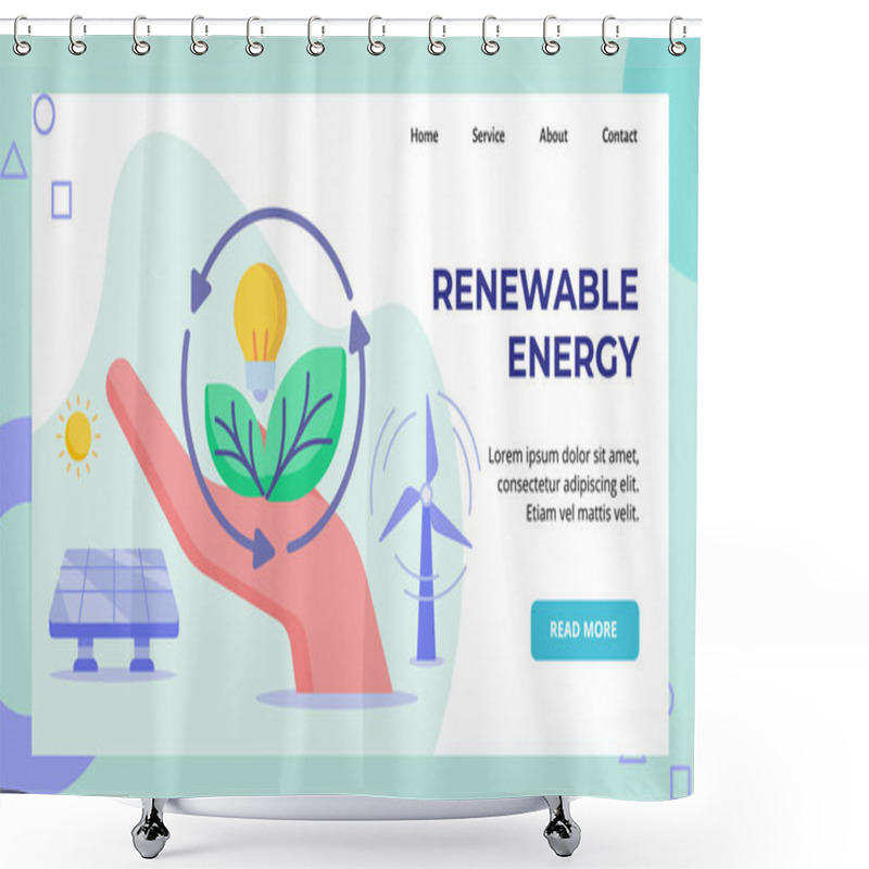 Personality  Renewable Energy Hand Hold Green Leaf Lamp Bulb Recycle Wind Solar Energy Campaign For Web Website Home Homepage Landing Page Template Banner With Flat Style Shower Curtains