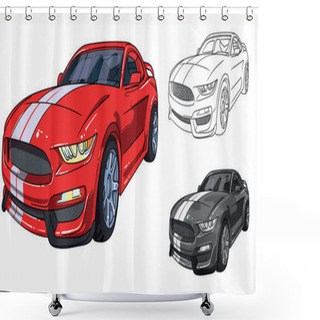 Personality  Illustration Of A Sports Car. Easy To Use, Editable And Layered. Vector Detailed Muscle Car Isolated On White Background, Sketch Automobile Shower Curtains