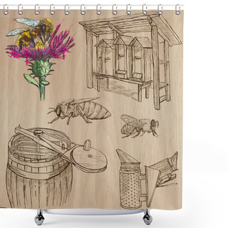 Personality  Bees, Beekeeping And Honey - Hand Drawn Vector Pack 6 Shower Curtains