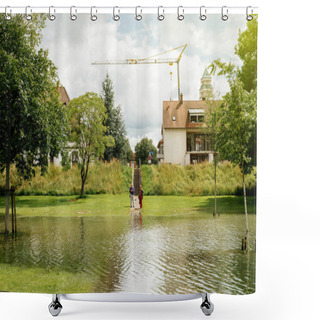 Personality  Couple Looking At Flooded Rhine River At The Border With France Shower Curtains