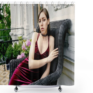 Personality  Fashion Shot Of Beautiful Young Woman Outdoors Shower Curtains