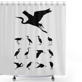 Personality  Heron And Stork Bird Silhouettes Shower Curtains