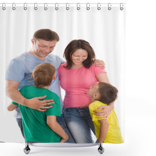 Personality  Parents With Their Two Children Shower Curtains