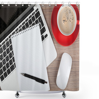 Personality  Blank Notepad Over Laptop And Coffee Cup Shower Curtains