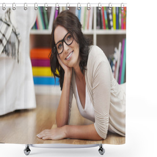 Personality  Woman In Glasses Shower Curtains
