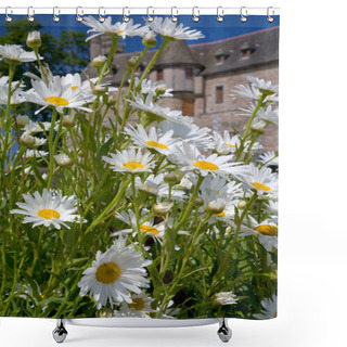 Personality  White Camomiles In Front Of Medieval Chateau Shower Curtains