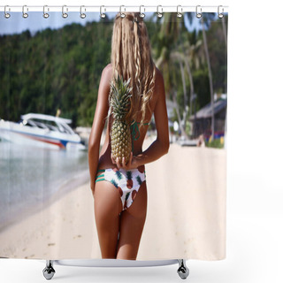 Personality  Girl With Pineapple On The Beach Shower Curtains