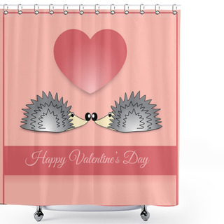 Personality  Vector Greeting Card With Hedgehog For Valentine's Day. Shower Curtains