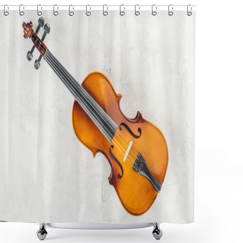 Personality  Top View Of Classical Cello On Grey Textured Background With Copy Space Shower Curtains