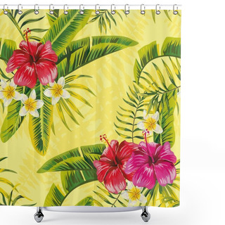Personality  Hibiscus Tropic Leaves Plumeria Pattern Shower Curtains