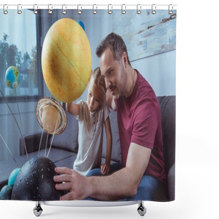 Personality  Father Showing Daughter Planets  Shower Curtains