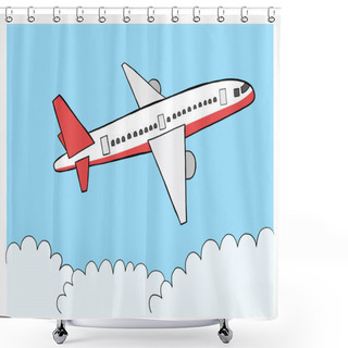 Personality  Vector Hand Drawn Illustration Of Flying Airplane. Black Outlines And Colored. Shower Curtains