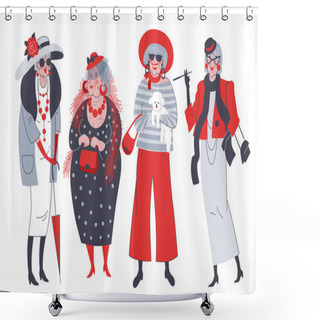 Personality  Fashionable Stylish Old Women Set. Female Cartoon Character. Bea Shower Curtains