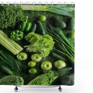 Personality  Top View Of Ripe Appetizing Green Vegetables On Grass, Healthy Eating Concept Shower Curtains