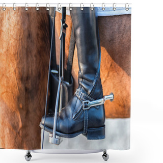 Personality  Close Up Of A Boot Rider With Spurs Wheel Shower Curtains