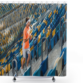 Personality  Athletic Young Man Jogging Upstairs At Sports Stadium Shower Curtains