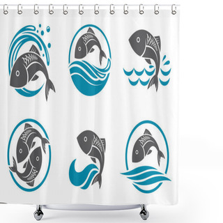 Personality  Fish Icon Set Shower Curtains