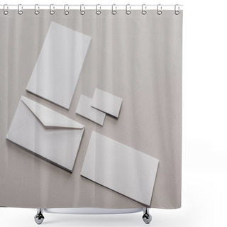 Personality   Envelope, Cards And Sheets Of Paper On Grey Background Shower Curtains