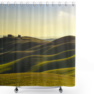 Personality  Tuscany, Sunset Rural Landscape. Rolling Hills, Countryside Farm, Trees. Shower Curtains