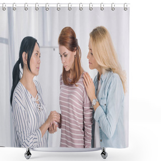 Personality  Middle Aged Multiethnic Women Supporting Upset Female Friend   Shower Curtains