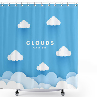 Personality  Pink Modern Vector Paper Clouds And Balloons. Illustration. Cute Cartoon Fluffy Clouds. Pastel Colors. Origami Style Shower Curtains