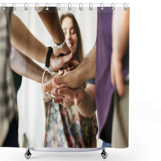 Personality  Group Of Diverse People Joined Hands Together Shower Curtains