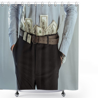 Personality  Close-up View Of Dollar Bills In Businessman's Pants Shower Curtains