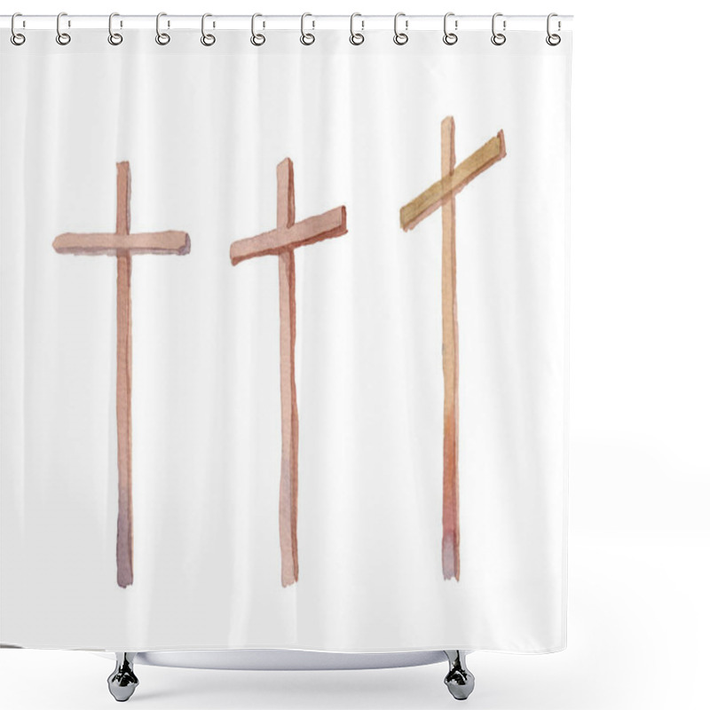 Personality  Three Crosses Stand On  Light Sky Backdrop Shower Curtains