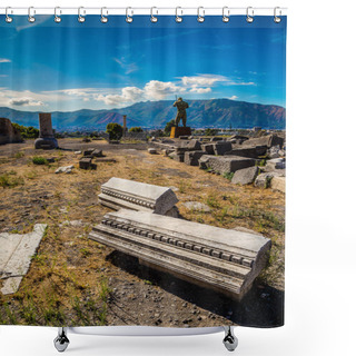 Personality  Ruins Of Pompeii And Bronze Statue Of Daedalus - Pompei, Province Of Naples, Campania, Italy, Europe Shower Curtains
