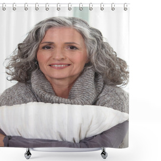 Personality  Mature Grey-haired Woman Smiling Shower Curtains